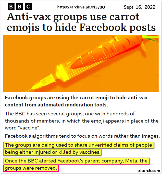 bbc gets vaccine damage groups removed from facebook